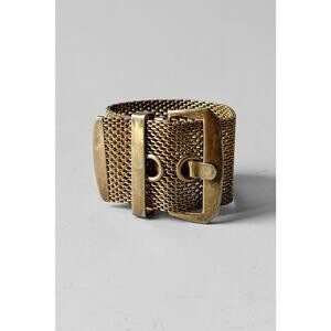 VTG Mesh Metal Buckle Bracelet Gold-Tone 70s Woven Wide Band Adjustable Small